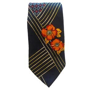 Vtg Men’s Tie 100% Silk Floral Stripes Colorful USA 3.5” Necktie Statement Neck